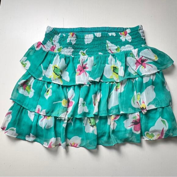 Old Navy Girls  Elastic Waist Floral Green Ruffle Lined Skirt Sz L - Picture 1 of 8